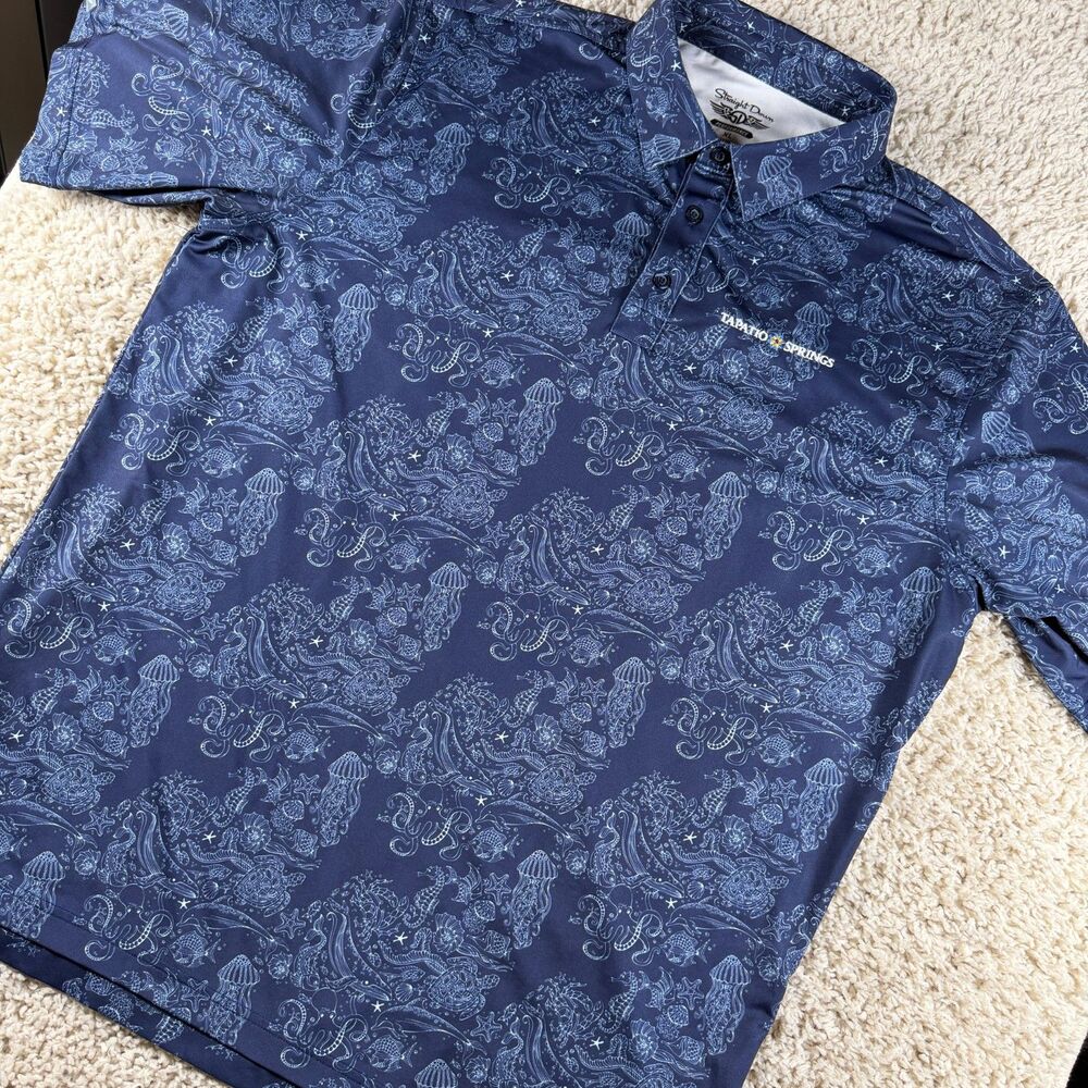 Straight Down Tapatio Springs Golf Polo Men’s XL Navy Ocean Sea Life Print